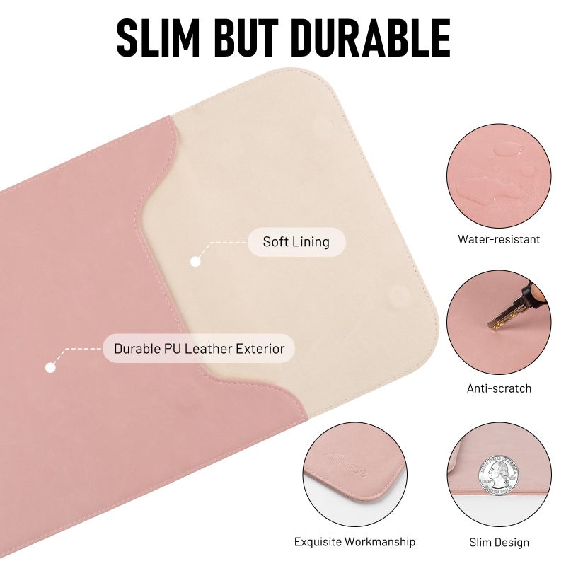 Allinside 15-16 inch Laptop Sleeve Case Compatible with MacBook Pro 15 2016â€“2019/MacBook Pro 16 2021â€“2024, Waterproof PU Leather Laptop Sleeve Bag Protective Vertical Case Cover, Pink - Image 3